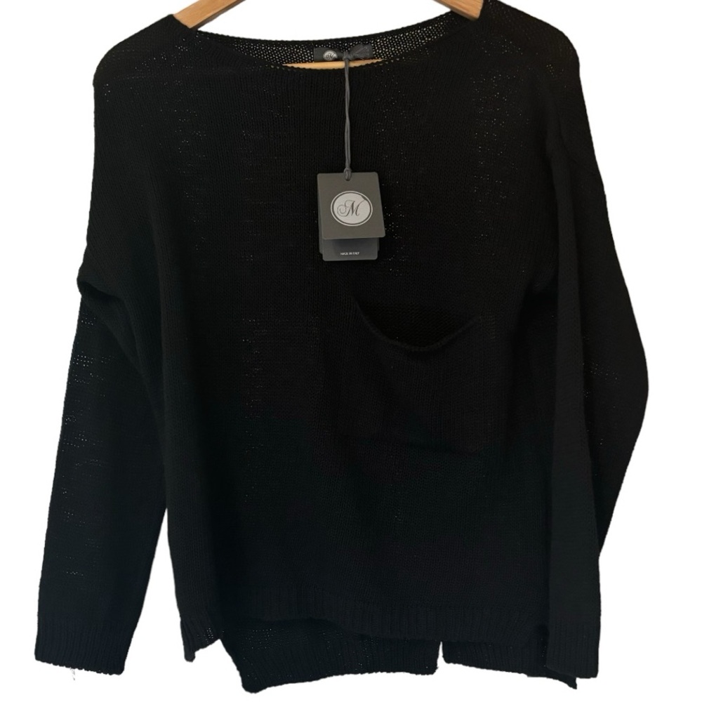 NWT M MADE IN ITALY 100% Cotton Black Sweater